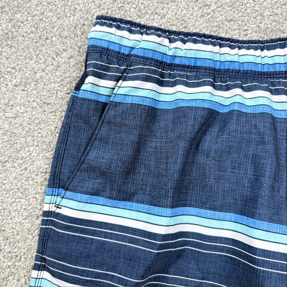 Speedo Mens Small Board Shorts‎ Blue Striped Swim Trunks Stretch Zip Pocket